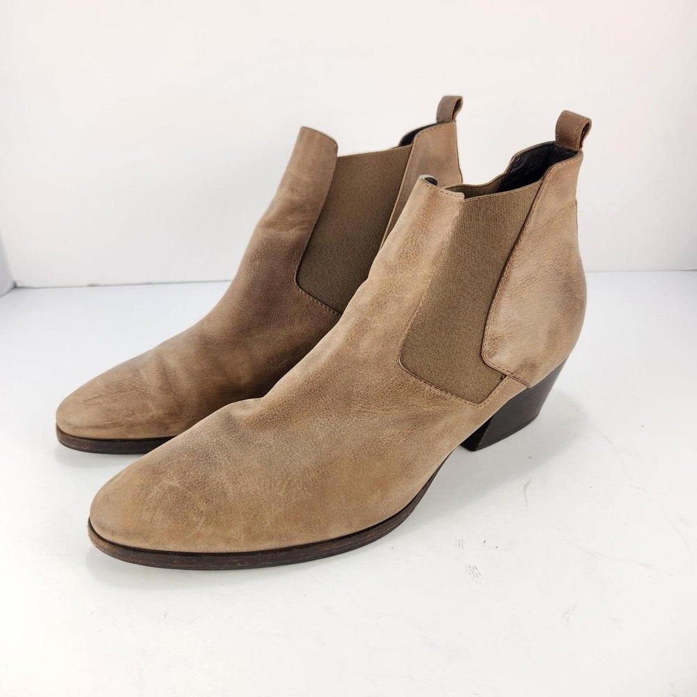 Aquatalia Women's 9.5 Tan Leather Chelsea Ankle Boots Block Heel Italy